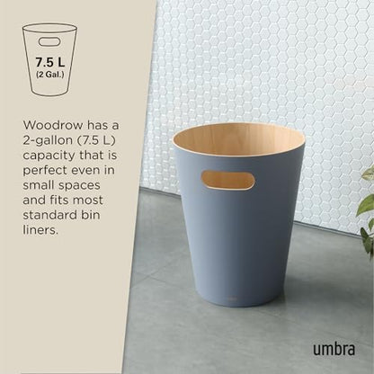 Umbra Woodrow Trash Can, Wooden Wastebasket, 2 Gallon, Slate Blue