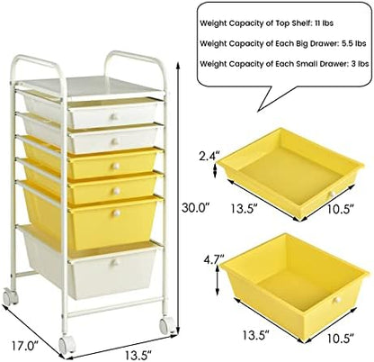 COSTWAY 6-Drawer Rolling Storage Cart, Art Craft Tools Organizer on Wheels