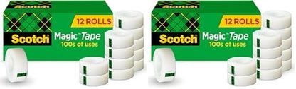 Scotch Magic Tape,Invisible,Home Office Supplies and Back to School Supplies for College and Classrooms,12 Rolls,(Pack of 2)