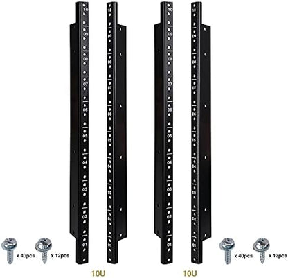 Sound Town 4-Pack 10U Steel Rack Rails, with Black Powder Coated Finish and Screws (ST-RR-10UX2)
