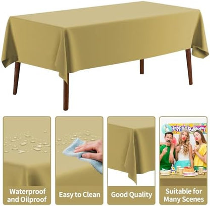 CXPSINC 54 Inch X 300 Feet Plastic Table Cover Roll Disposable Tablecloth with Slide Cutter for All Type/Shape Tables | Party, Banquet, Birthdays, Weddings(Gold, 300 Feet)