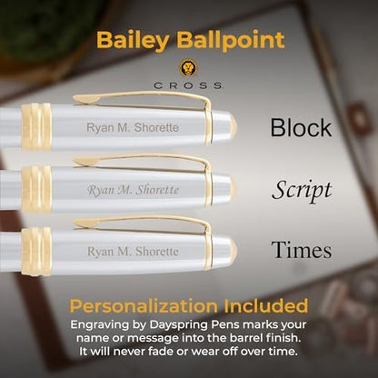 Cross Bailey Personalized Ballpoint Pen in Chrome with 23k Gold Trim