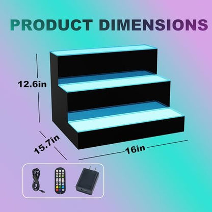 MESAlLUP Acrylic 16 Inch 3 Tier LED Liquor Bottle Display Shelf, Lighted Bar Shelves with APP or Remote Control, Mulit Color Lighting for Home Mini Bars Decor, Restaurants & Party Use