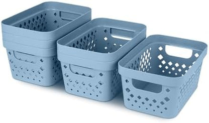 Glad Plastic Baskets for Organizing, Set of 6 | Pantry Storage for Under Counter, Linen Closet, and Bathroom | Nesting Shelf Bins with Handles, 1 Gallon, Marina Blue