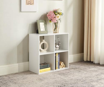 4 Cube Storage Organizer, 2x2 Modular Freestanding Cubby Shelf, Open Wooden Bookcase, Multipurpose Display Shelving Unit for Bedroom, Living Room, Closet and Home Decor, White