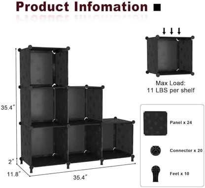 UNKU 6 Cube Storage Organizer, Closet Organizer Storage Shelves, Black