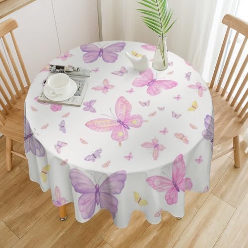 Pink Butterfly Tablecloth, Colorful Watercolor Purple Butterfly Table Cover for Home Kitchen Dining Room Indoor Outdoor Picnic Holiday Party Decor, 70x70in