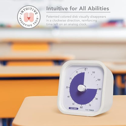 TIME TIMER 120 Minute MOD Education Edition ⁠— Visual Timer with Desktop Software for Kids Classroom Learning, Testing Timer, Study Tool and Office Meetings with Silent Operation (White - 120min)