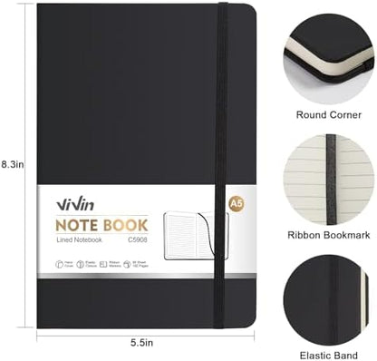 ViVin 3 Pack A5 Hardcover Lined Notebook,192 pg College Ruled 5.5x8.3