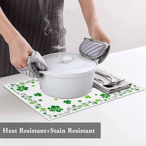 St. Patrick's Day Placemats Set of 4, Green Shamrock Irish Clover Heat Resistant Washable Dining Table Mats Seasonal Spring Holiday Farmhouse Decor for Kitchen&Table Linens Outdoor Indoor