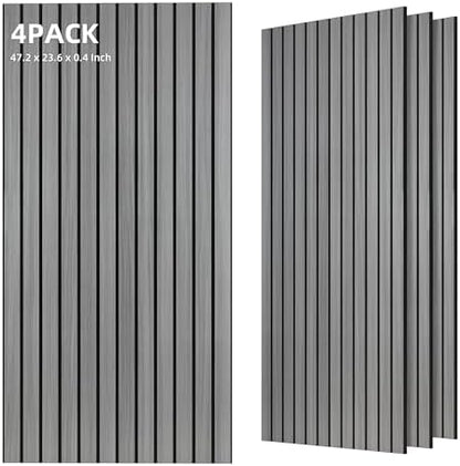 TO-TH Acoustic Panels Wood-Look Sound Proofing Wall Panel 4 Pack, Gray Oak