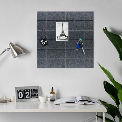 6 Packs Deep Grey Cork Board Felt Board Tiles, Bulletin Board 12"X12" with 30 Push Pins, Felt Board for Home Kitchen Office Decor, Self-Adhesive Corkboard Tiles for Walls School Message Display Board