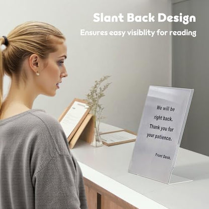 NIUBEE Acrylic Sign Holder 8.5 x 11 Vertical L-Shape Flyer Stand 3 Pack