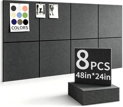 48" x 24" Cork Board Alternative, 8 Pack Felt Bulletin Board Tiles with 30 Adhesive Tabs Wall Push Pin Board for Office Classroom Bedroom Decor