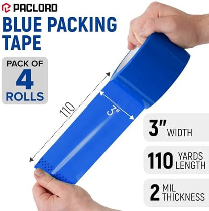 3" x 110 Yards Blue Packing Tape, 4 Rolls - 2.0 Mil Carton Sealing Tape