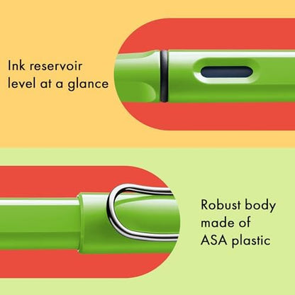 LAMY safari green - Fountain Pen with ergonomic grip & polished steel nib in size F - ideal for any Writing & Calligraphy - including LAMY T 10 blue cartridge - Right-Handed