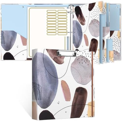Rouidr 3 Ring Binder, 2 Inch Round Ring Binder Organizer with Clipboard, 5 Dividers Tabs, A4 8.5 x 11 Inch Paper & Clear Sleeves for School, Office Supplies, Minimalist Art