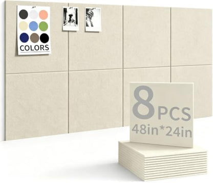 48" x 24" Cork Board Alternative, 8 Pack Felt Bulletin Board Tiles with 30 Adhesive Tabs Wall Push Pin Board for Office Classroom Bedroom Decor
