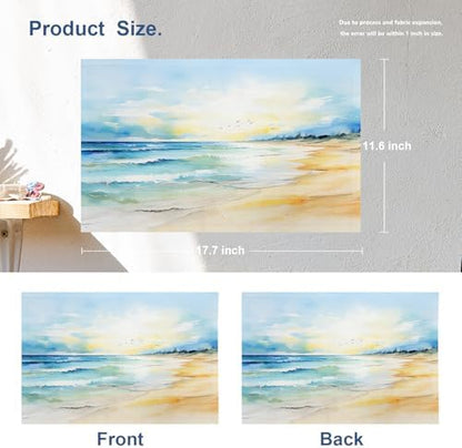 Batmerry Beach Scene Linen Placemats Set of 4, Serene Ocean View Washable Table Mats for Kitchen Table Thickened Heat Insulation Dining Set Indoor Outdoor 12X18 in
