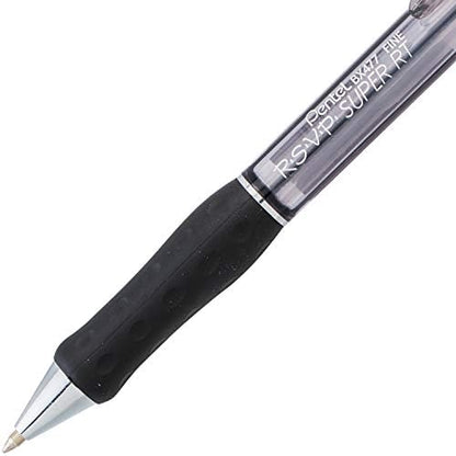 Pentel RSVP Super RT Ballpoint Pen, (0.7mm) Fine Line, Black Ink, Box of 12 (BX477-A)