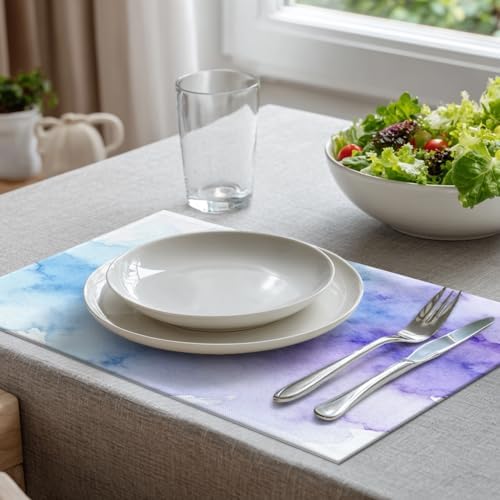 Batmerry Vintage Colorful Purple Linen Placemats Set of 6, Vintage Royal Blue Paper Parchment Washable Table Mats for Kitchen Table Thickened Heat Insulation Dining Set Indoor Outdoor 12X18 in