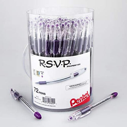 Pentel RSVP Ballpoint Pen, (0.7mm) Fine Line, Violet Ink, 72pk Canister (BK90PC72V)