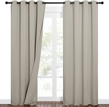 NICETOWN Sound Barrier 100% Blackout Cold Blocking Divider Curtains 84", Noise, Heat and Cold Blocking Drapes with Felt Fabric Lining for Nursery/Daytime Sleep/Bedroom (Natural, 2 PCs, 52" Wide)