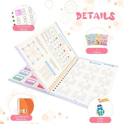 Magic Grooved Reusable Writing Books, Tracing Workbook for Kids Ages 3‑5
