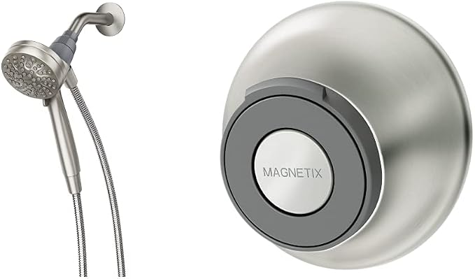 Moen 26100EPSRN Engage Magnetix 3.5-Inch Six-Function Handheld Showerhead with 186117SRN Magnetix Remote Dock, Spot Resist Brushed Nickel