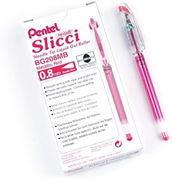 Pentel Arts Slicci Metallic 0.8 mm Needle Tip Gel Pen, Metallic Red Ink, Box of 12 (BG208-MB)