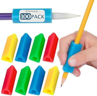The Pencil Grip- Classic Triangle Grip, Pencil Holder, Ergonomic Writing Aid, Pencil Grips for Kids Handwriting, Perfect for Right or Left Handed Users, Assorted Colors, Pack of 100
