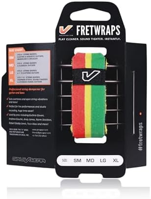 Gruv Gear Fret Wrap & Guitar Mute, Fretwrap for Acoustic, Electric & Bass | String Dampener Recording, Tapping & Practice Accessory (1 Pack, Large Red/Yellow/Green, Fits 6 String Bass, 8 String