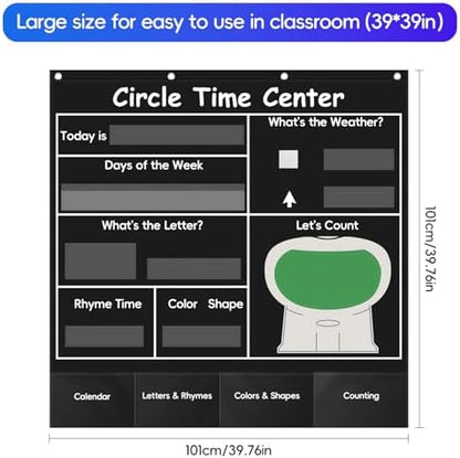 Circle Time Learning Center Classroom Pocket Chart, Circle Time Calendar Preschool Include 224 Cards, Educational Pocket Chart Material, Learning Calendar Weather Letter Counting Color Shape