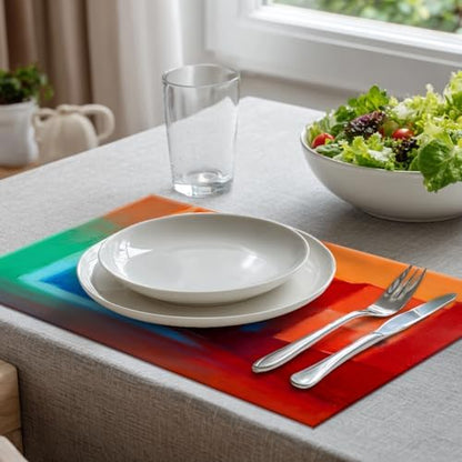 Batmerry Orange Abstract Color Linen Placemats Set of 6, Blue Modern Washable Table Mats for Kitchen Table Thickened Heat Insulation Dining Set Indoor Outdoor 12X18 in