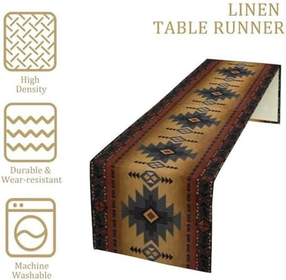 Aztec Table Runner, Southwestern Ethnic Geometric Triditional Table Runner Table Setting Decor for Kitchen Garden Farmhouse Party Holiday Dinner Home, 13x90 Inch