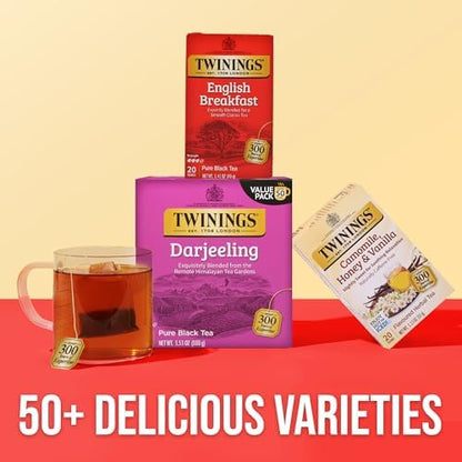 Twinings Darjeeling Black Tea Individually Wrapped Bags, 50 Count (Pack of 6), Delicate Light Taste, Caffeinated, Enjoy Hot or Iced, 300 Teabags
