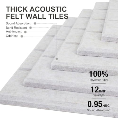 0.47" Thick Felt Wall Tiles 36"x24" Cork Board Alternative 6 Pack 11.81"x11.81"Felt Bulletin Board Pin Board with Removable Adhesive Tape&30 Pushpins for Home Office School(Bold-Light Camel)