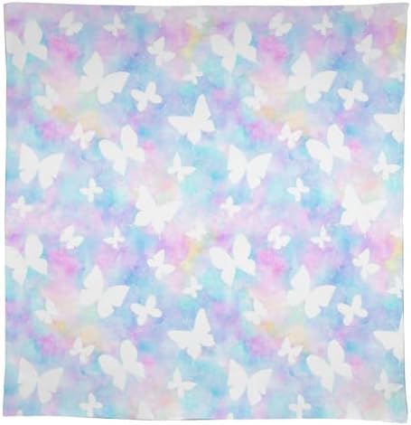 Rainbow Butterfly Tablecloth, Colorful Pink Blue White Butterflies Cartoon Print Table Cover for Farmhouse Kitchen Dining Room Table Decor 55x75in