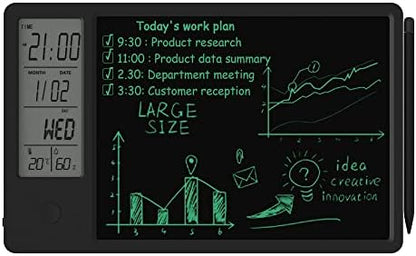 Electronic Calendar with Notepad Digital Clock Date Display Desktop Calendar Rechargeable 9.5inch Writing Board for Office Business Home Decor(Black)