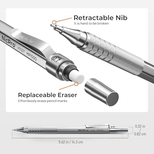 Nicpro 0.5 & 0.7 & 0.9 mm Metal Mechanical Pencil Set with Case-6 Pack