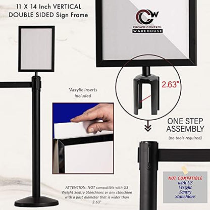 Crowd Control Warehouse Stanchion Post Top Sign Frame, 11x14 Inch Vertical