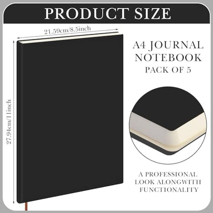 Tenceur 5 Pcs A4 College Ruled Notebook 8.5'' x 11'' Lined Journal 200 Pages Lined Artificial Leather Sketchbook for Writing Office School Business Home Gifts Supplies (Black)