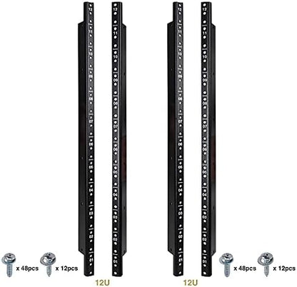 Sound Town 4-Pack 12U Steel Rack Rails, with Black Powder Coated Finish and Screws (ST-RR-12UX2)