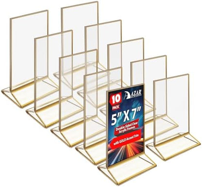 Azar Displays 152799-GLD-5PK Gold Trim Double-Sided Clear Acrylic Frames – Elegant Display Frames for Weddings, Events, and Photos | Premium 5x7 Tabletop Sign Holders (5-Pack)