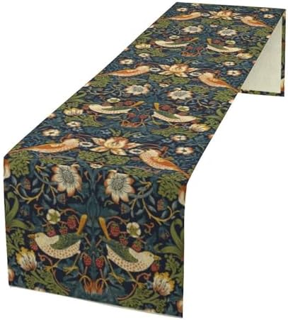 William Morris Strawberry Thief Floral Botanical Art Table Runner Vintage Flowers Table Runner for Dining Table Decor 13 x 108 Inch