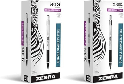 Zebra Pen M-301 Mechanical Pencil, Stainless Steel Barrel, Medium Point, 0.7mm, Black Grip, 24-Pack