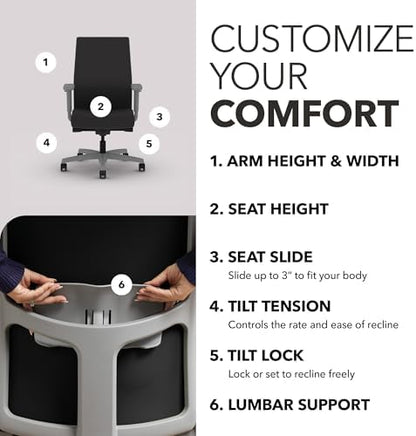 HON Ignition 2.0 Ergonomic Office Chair, Lumbar Support, Office Desk, Black