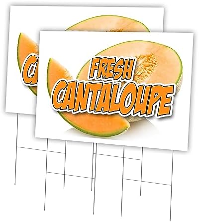Fresh Cantaloupe 2 Pack of 24" x 36" Yard Sign & Stake | Advertise Your Business | Stake Included Image On Front Only | Made in The USA
