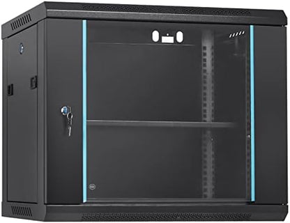 VEVOR 9U Wall Mount Network Server Cabinet, 15.5'' Deep, Server Rack Cabinet Enclosure, 200 lbs Max. Ground-Mounted Load Capacity, with Locking Glass Door Side Panels, for IT Equipment, A/V Devices