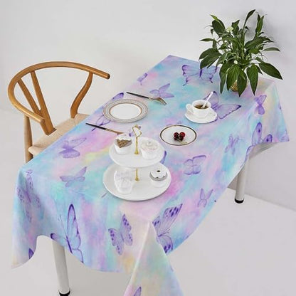 Dreamy Butterfly Tablecloth, Colorful Butterflies Watercolor Blue Purple Print Table Cover for Outdoor Party Picnic Kitchen Dinning Table Decor 60x120in